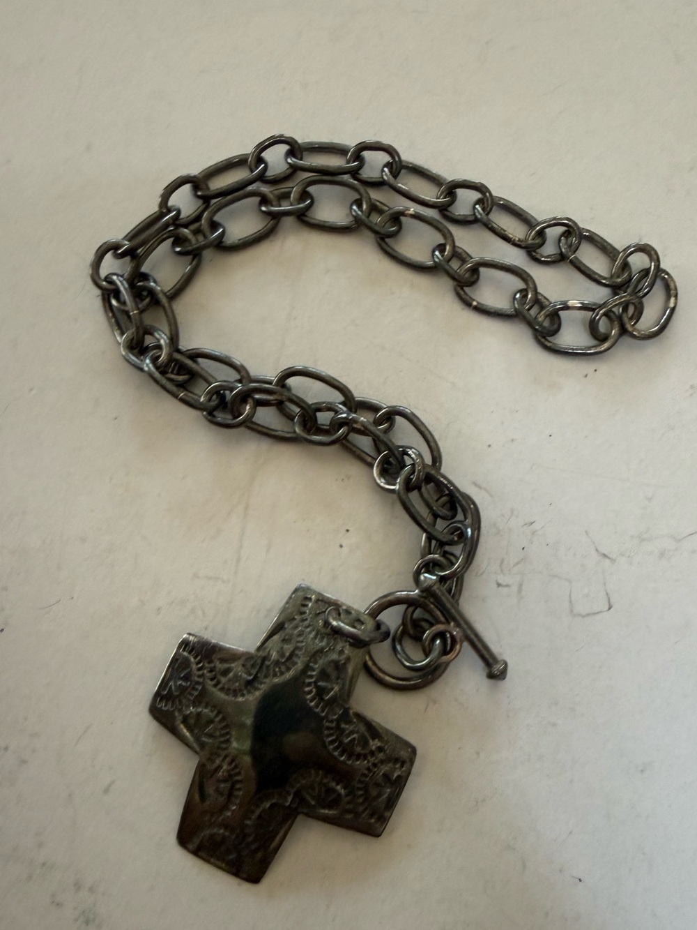 SILPADA Etched Sterling Silver Cross Necklace  Needs Polishing
